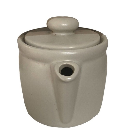 Vintage McCoy Pottery Sandstone Teapot Striped Brown Cream Tan 1418 Signed - Picture 3 of 11